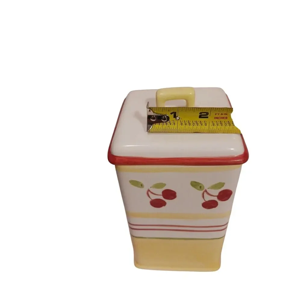 RARE Yellow Red Cherries Clay Canister Art Sonoma Ceramic 8